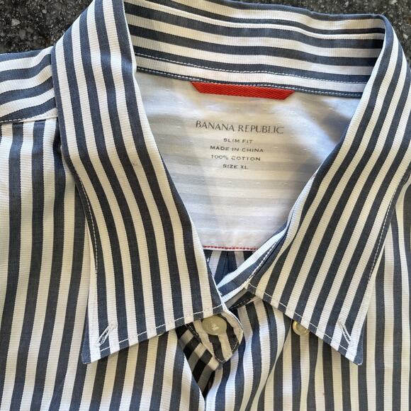 Banana Republic Mens Long Sleeve Button Up Shirt XL White Grey Striped Cotton - Picture 4 of 11